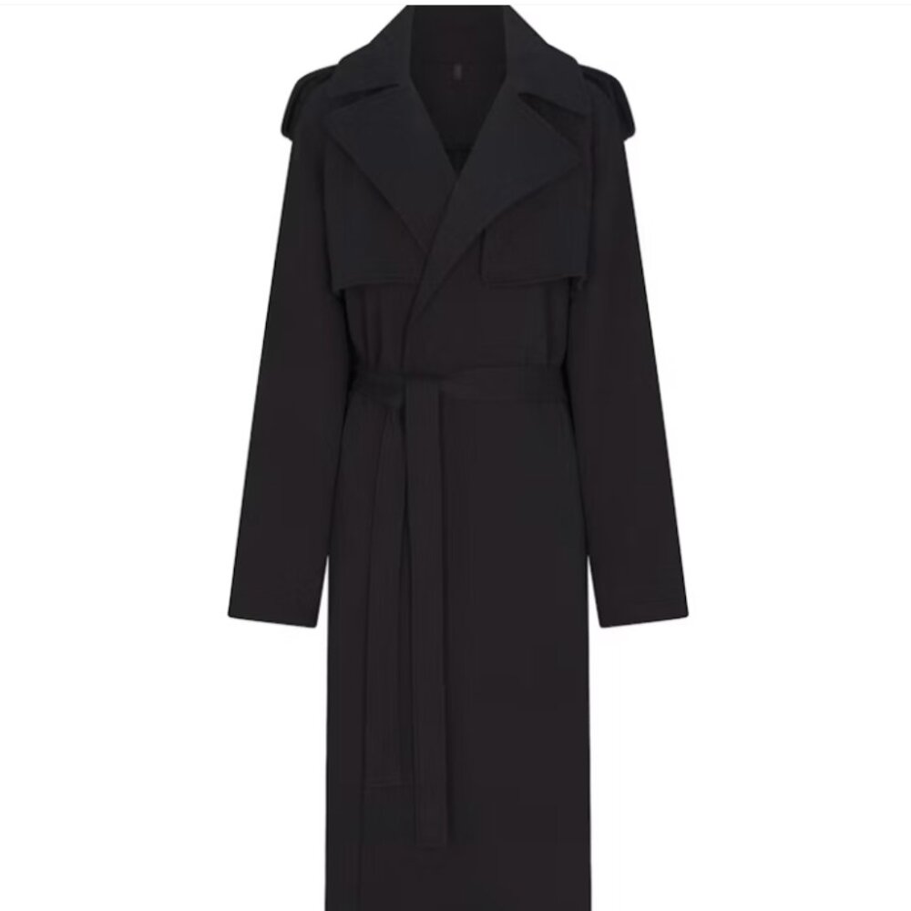 SKIMS Boyfriend Fleece Oversized Trench Coat – Onyx Black – Size S (Runs Huge)